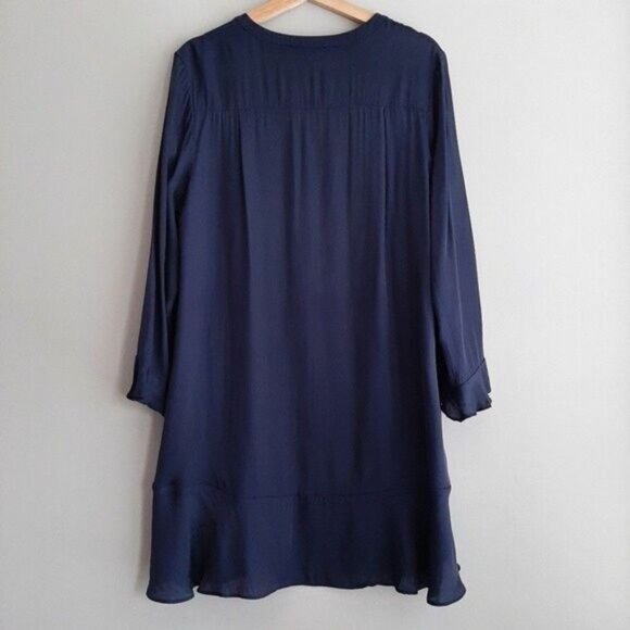 REPEAT Silk Blend Long Sleeve Shift Mini Dress Navy Blue Sz L - Picture 5 of 10